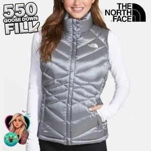 The North Face Women's Medium Aconcagua 550 Down Quilted Puffer Vest Silver Gray